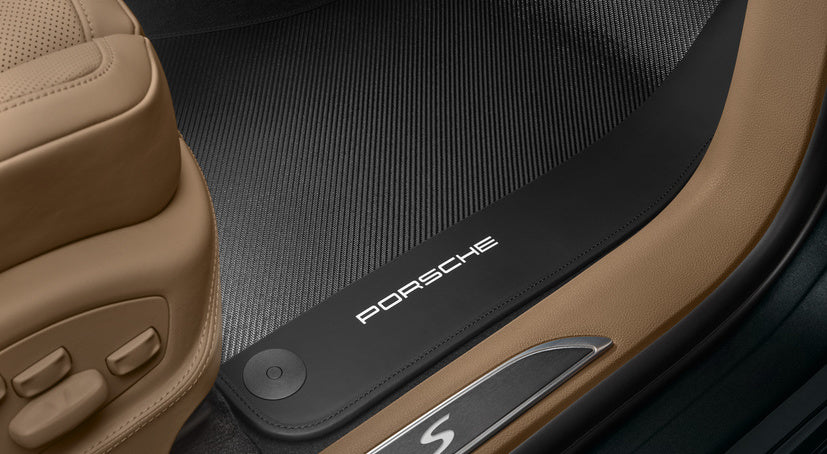 Porsche Carbon Floor Mats With Leather Edging - Macan II