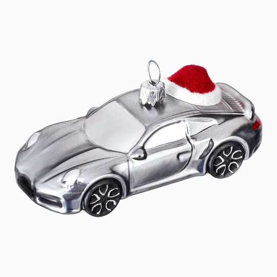 Porsche Christmas Tree Trailer Ornament- Silver/Red