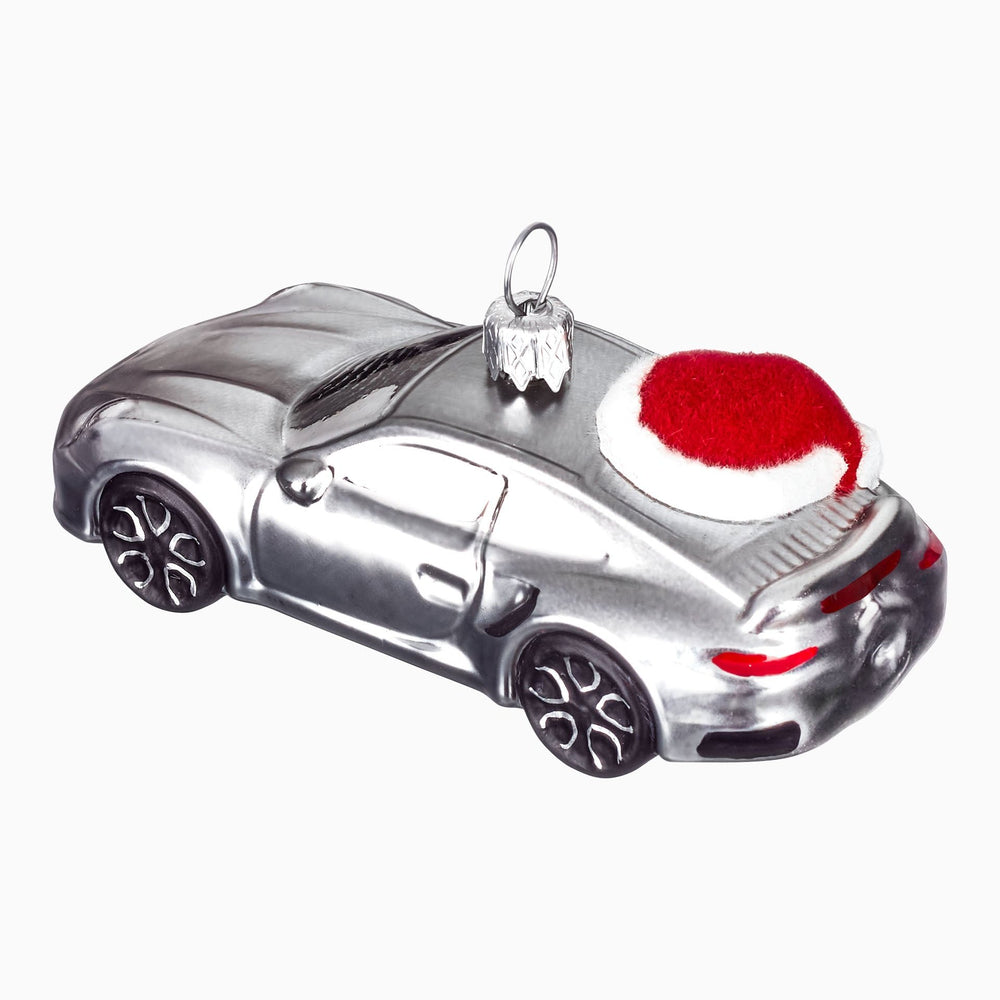 Porsche Christmas Tree Trailer Ornament- Silver/Red