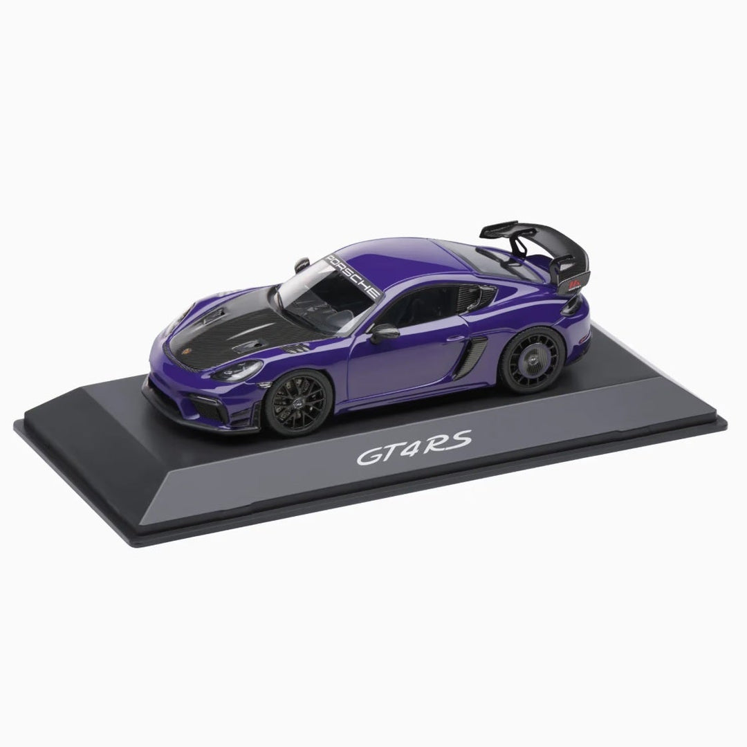 Porsche 718 Cayman GT4 RS (982) with Manthey Kit , 1:43 Scale Model Car - Ultraviolet